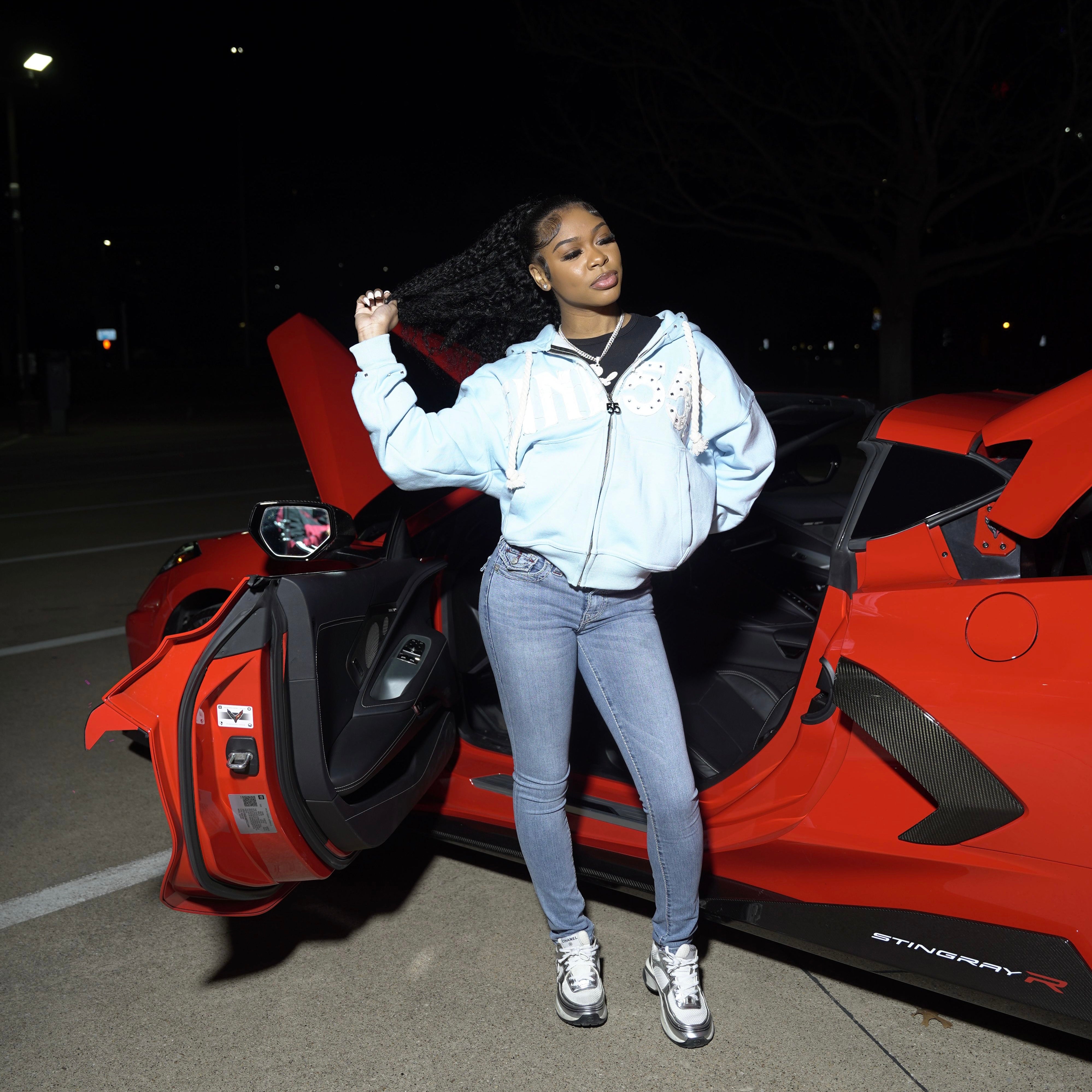 Blue 55 Rhinestone Zip up