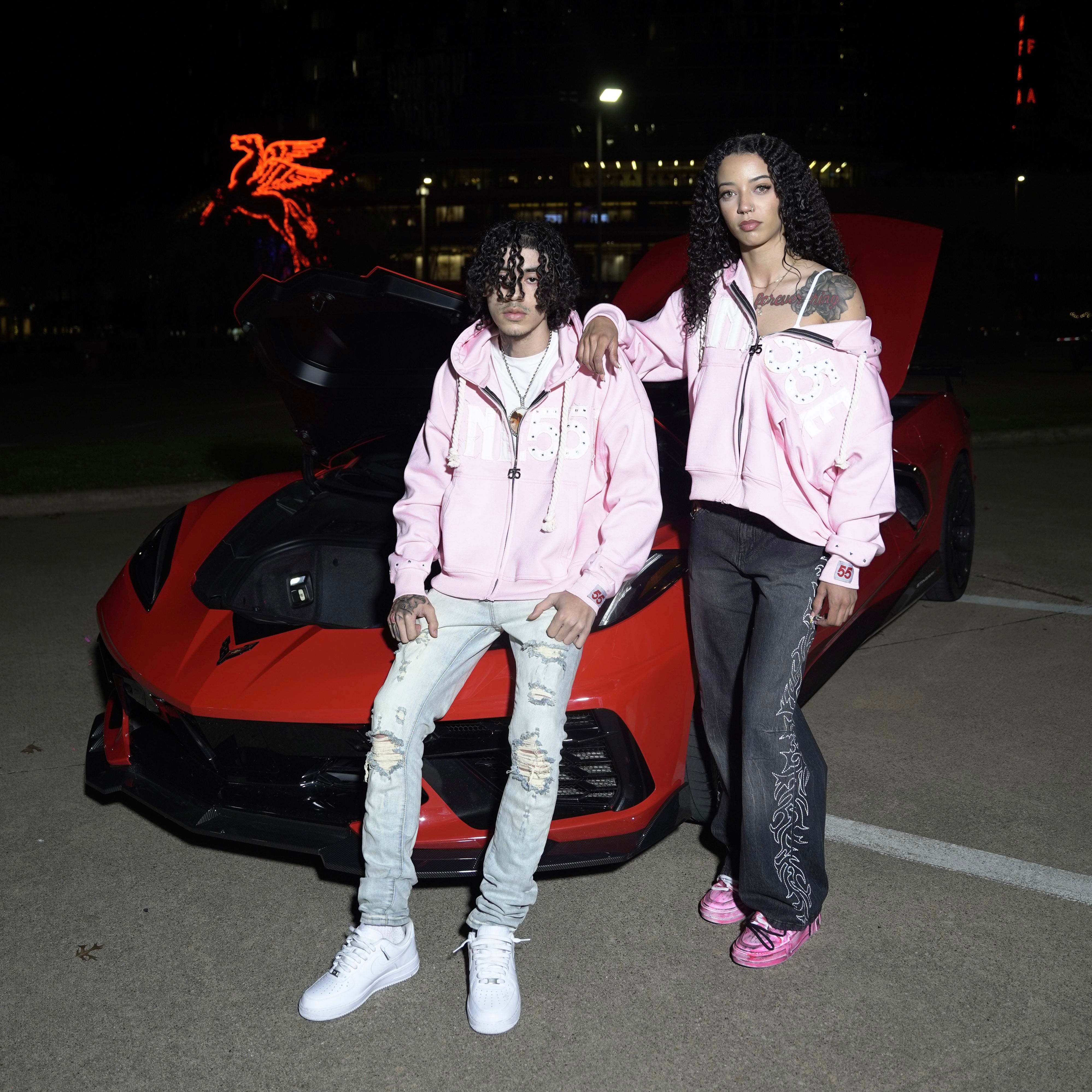 Pink 55 Rhinestone Zip up