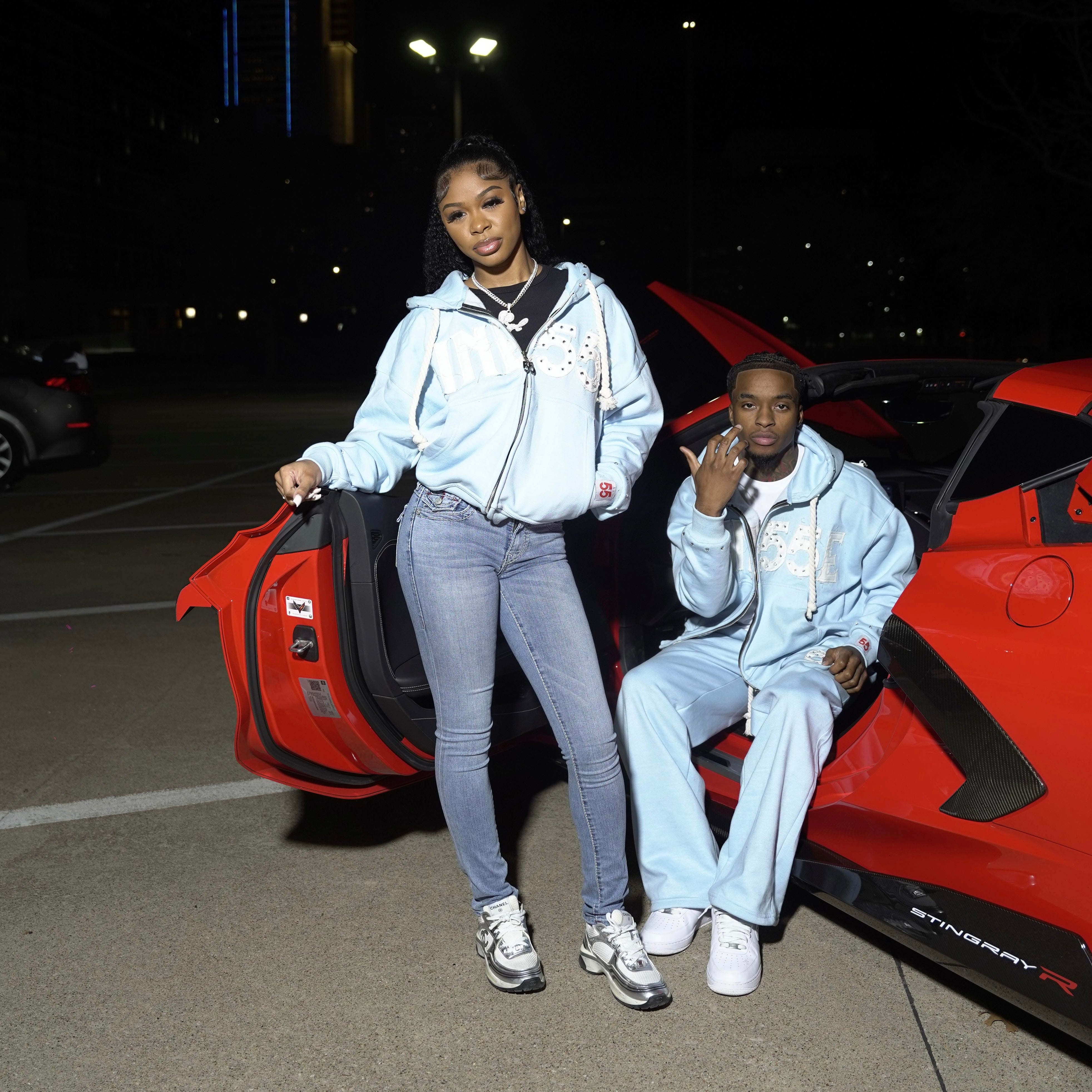 Blue 55 Rhinestone Zip up