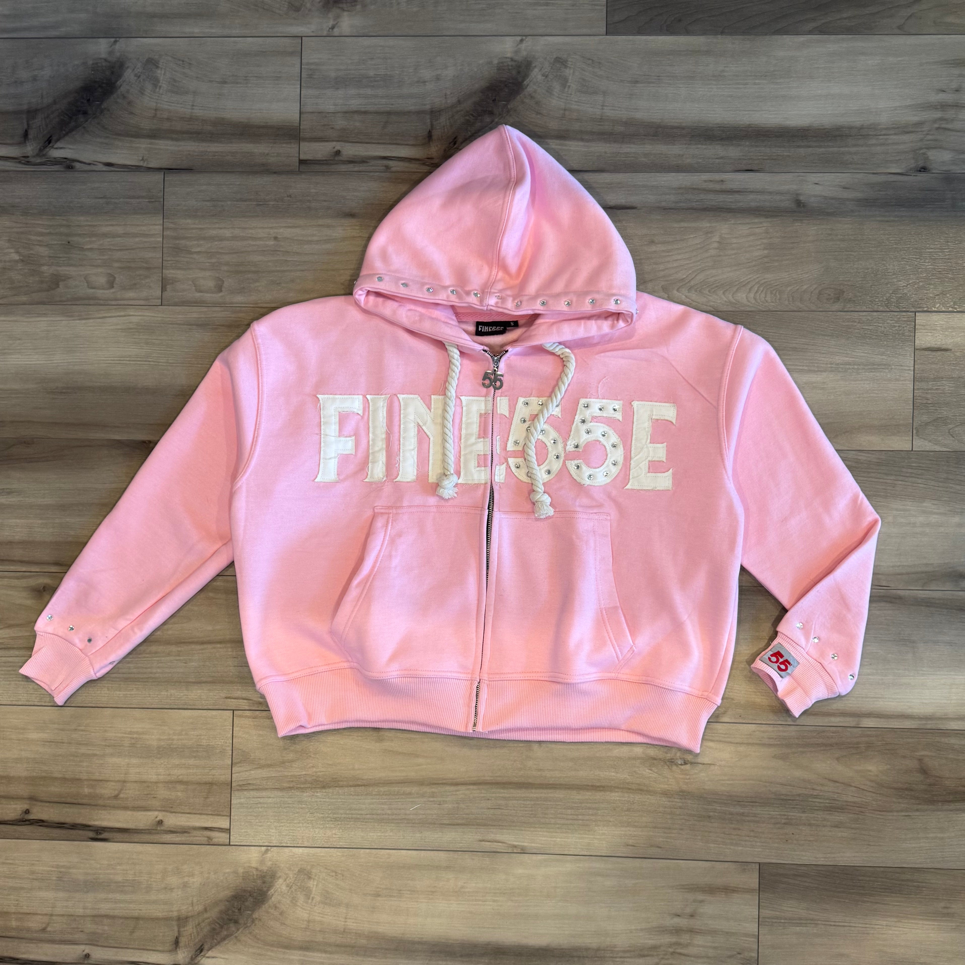 Pink  55 Rhinestone Zip up