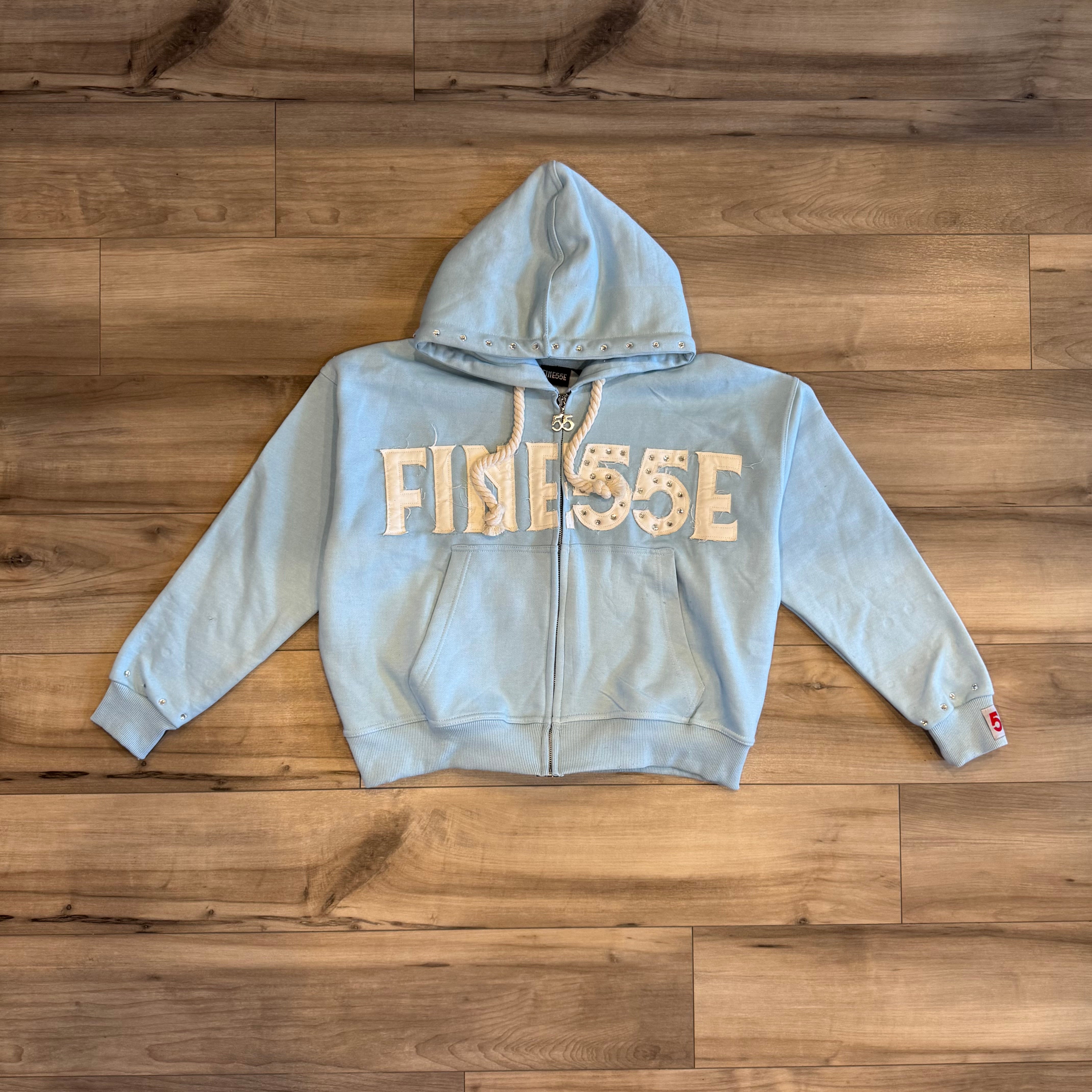 Blue 55 Rhinestone Zip up