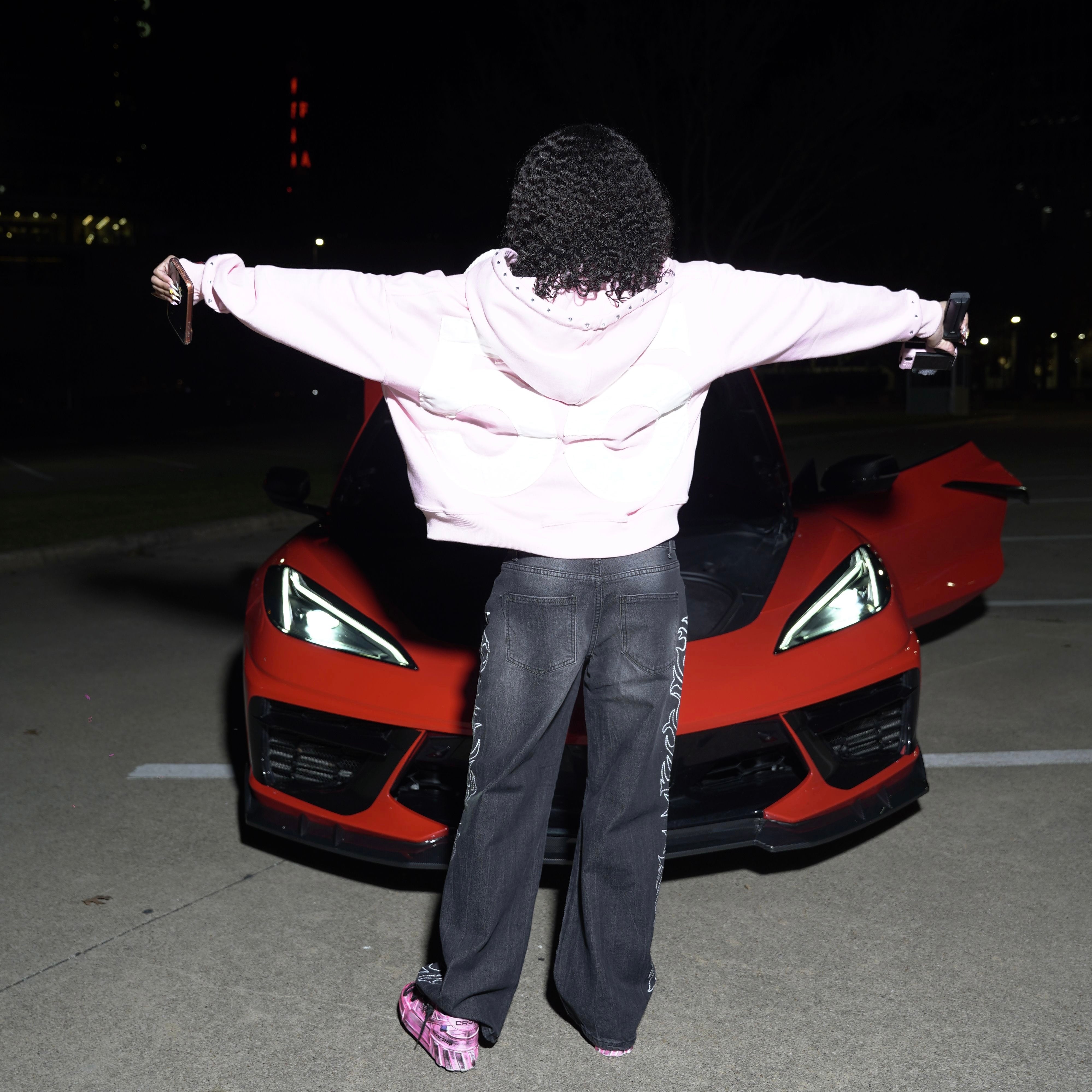 Pink  55 Rhinestone Zip up