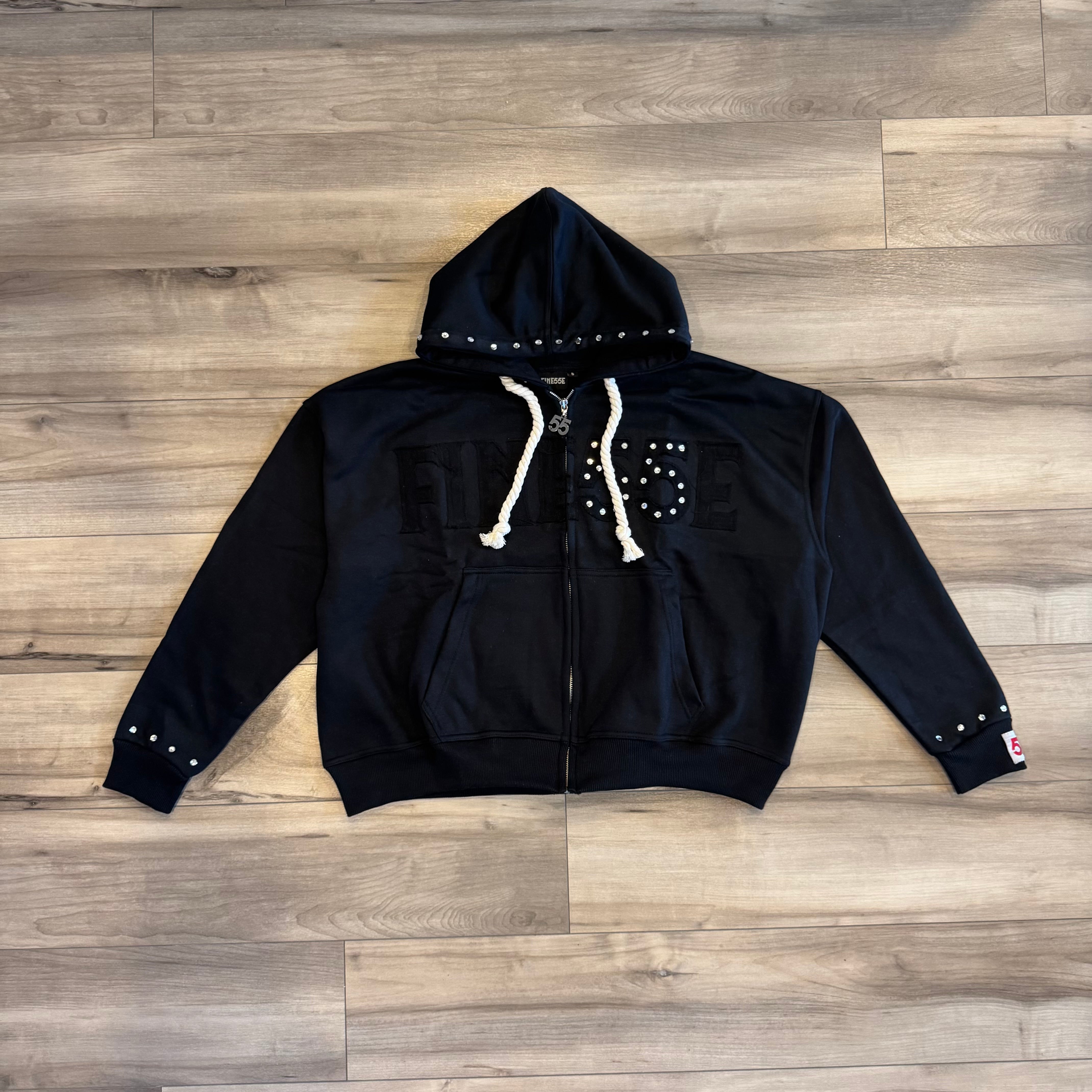 Black 55 Rhinestone Zip up